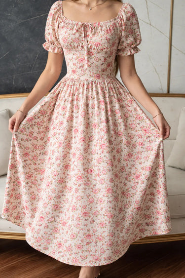 Parien Knot And Ruched Long Floral Dress