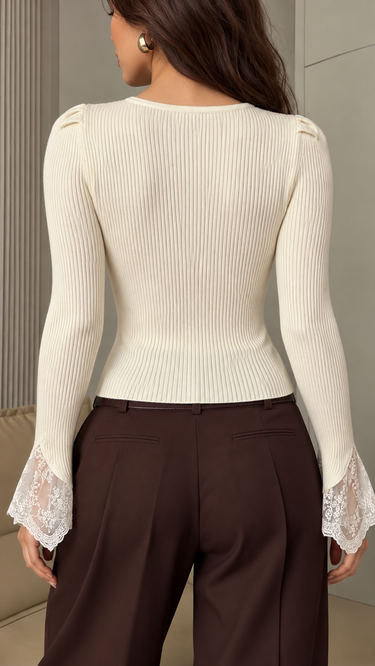 Parien Lace Splice Cuff Fitted Sweater