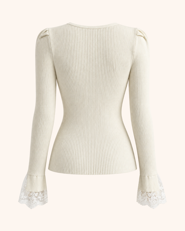 Parien Lace Splice Cuff Fitted Sweater