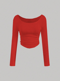 Parien Red Long Sleeves Slim Fit Knit Rib Top