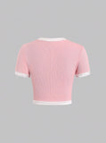 Parien MOD Pink Contrast Trim Tie Front Top