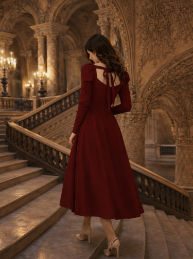 Parien Medium Waist Long Sleeve Luxury Dress