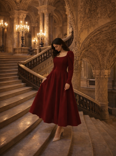 Parien Medium Waist Long Sleeve Luxury Dress