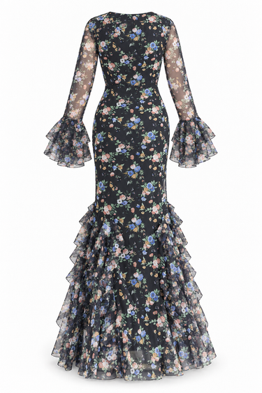 Parien Midnight Bloom Floral Ruffle Dress
