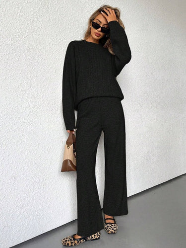 Parien Round Neck Loose Knit Sweater&Straight-Cut Pant Set