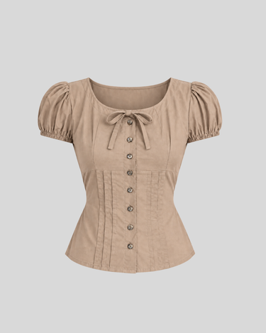 Parien Mocha Cottagecore Button Top