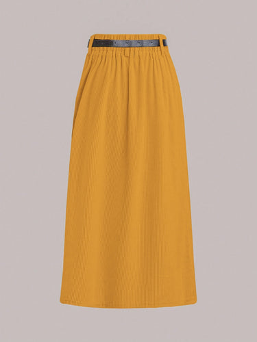 Parien Mustard Corduroy A-Line Skirt