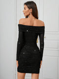 Parien Off-Shoulder Ruched Glitter Party Dress