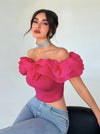 Parien Off Shoulder Ruffle Trim Crop Top