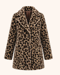 Notch Collar Leopard Print Teddy Coat