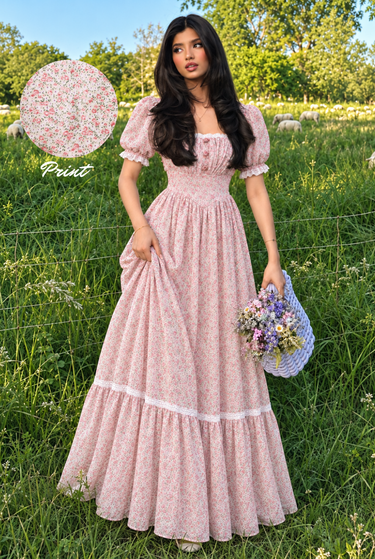 Parien Pink Soft Petals Lace Dress