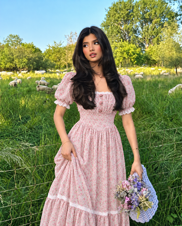 Parien Pink Soft Petals Lace Dress
