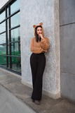 Parien Solid 3D Ear Patched Teddy Hoodie