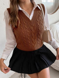 Parien Solid Cable Knit Sweater Vest Without Blouse