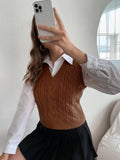 Parien Solid Cable Knit Sweater Vest Without Blouse