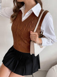 Parien Solid Cable Knit Sweater Vest Without Blouse