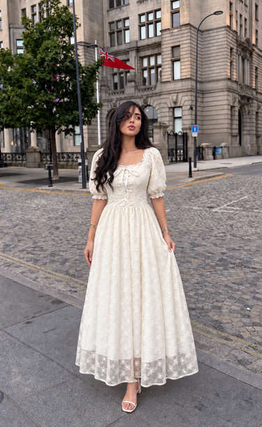 Parien Square Neck Criss-Cross Front Laced Up  Sundress