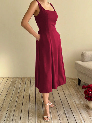 Parien Square Neck Layered Elegant Midi Christmas Sundress( CLEARANCE SALE)