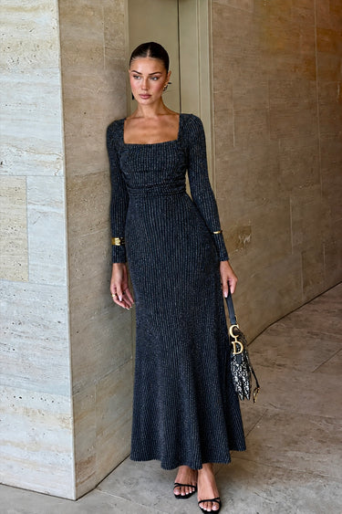 Parien Striped Metallic Shiny Mesh Ruched Party Dress