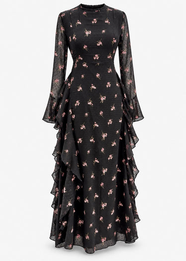 Parien Swiss Dot Floral Ruffle Dress