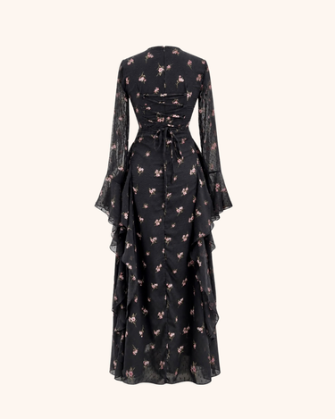 Parien Swiss Dot Floral Ruffle Dress