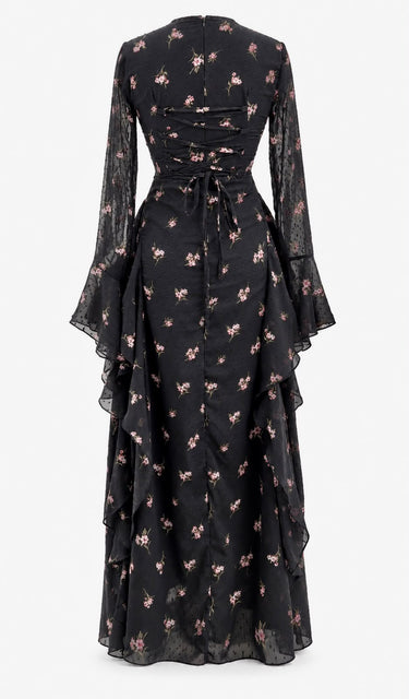 Parien Swiss Dot Floral Ruffle Dress