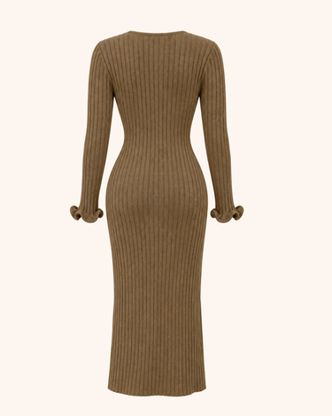 Parien V-Neck Ruffled Long Sleeve Sweater Dress