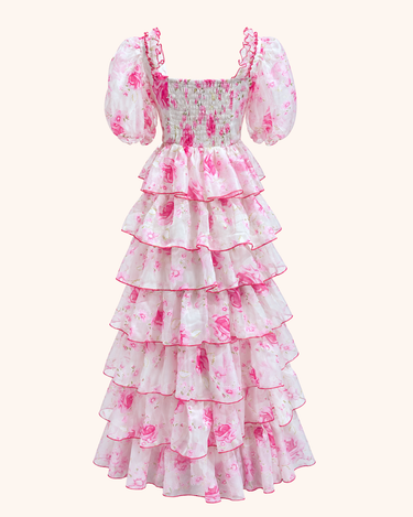 Parien  White And Pink Floral Organza Dress