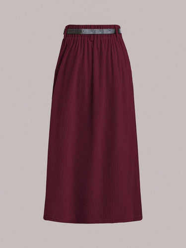 Parien Wine Corduroy A-Line Skirt