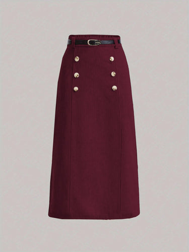 Parien Wine Corduroy A-Line Skirt