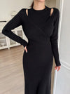 Parien Wrap Hollow Out Fitted Sweater Dress