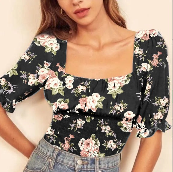 Parien floral square neck top