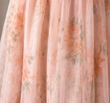 Peach Floral Rhinestone Bridgerton Dress