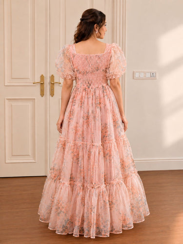 Peach Floral Rhinestone Bridgerton Dress
