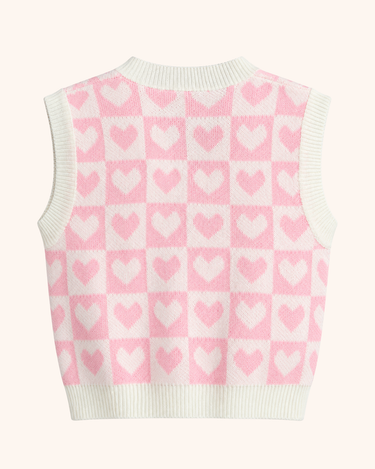 Pink Heart & Checker Pattern Sweater Vest