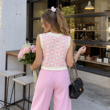 Pink Heart & Checker Pattern Sweater Vest