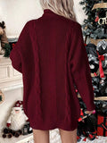Plain High Neck Long Sleeve Minimalist Short Knit Sweater Dress
