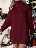 Plain High Neck Long Sleeve Minimalist Short Knit Sweater Dress