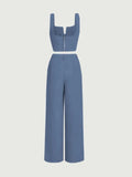 Parien Plain Straps Top& Wide Leg Pants