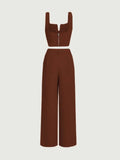 Plain Straps Top& Wide Leg Pants