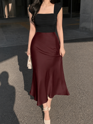 Fitted Solid Silk Mermaid Skirt
