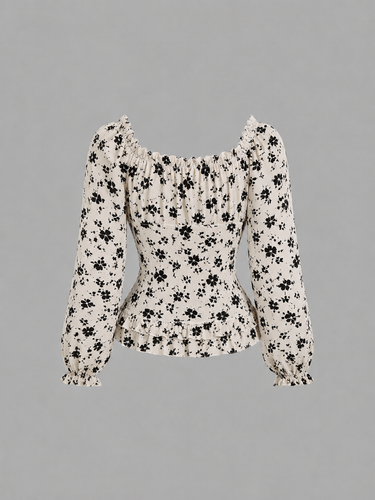 Ruffle Tie Waist Long Sleeve Blouse