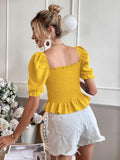 Shirred Puff Sleeve Blouse(Clearance Sale)