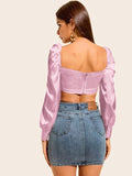 Silk Ruched Puff Sleeve Crop Top( CLEARANCE SALE