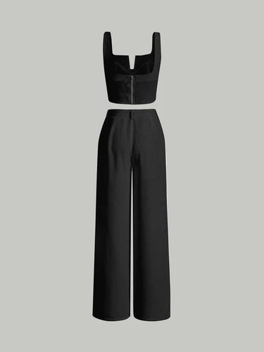 Parien Plain Straps Top and Wide Leg Pants(Clearance Sale)