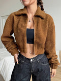 Solid Color Minimalist Casual Long Sleeve Fleece Jacket
