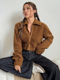 Solid Color Minimalist Casual Long Sleeve Fleece Jacket