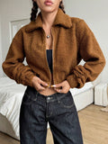 Solid Color Minimalist Casual Long Sleeve Fleece Jacket