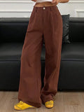 Solid Color Pocket Wide Leg Loose Casual Pants