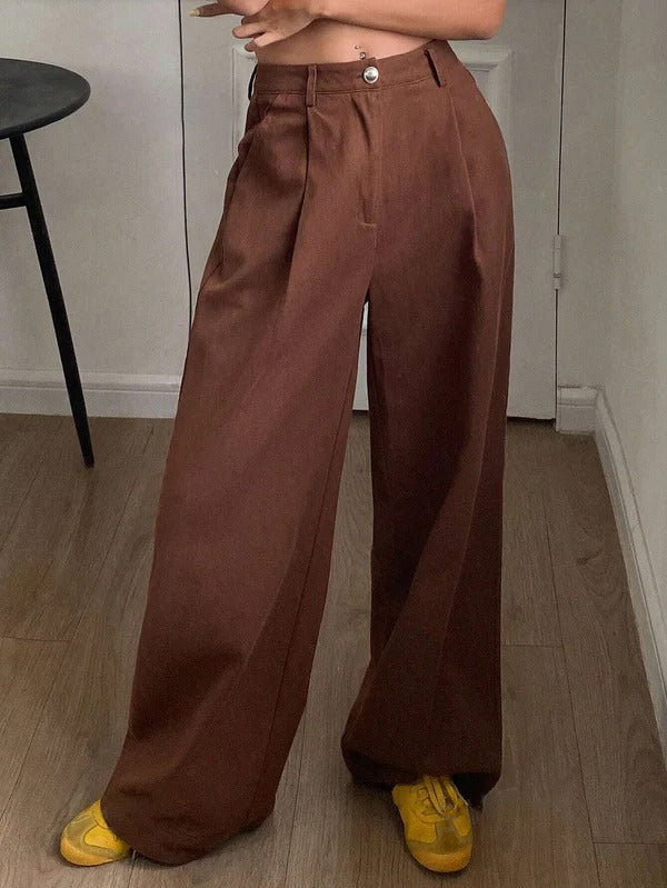 Solid Color Pocket Wide Leg Loose Casual Pants